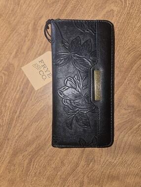 New Frye and Co. Zip Around Wallet Embossed Floral Design